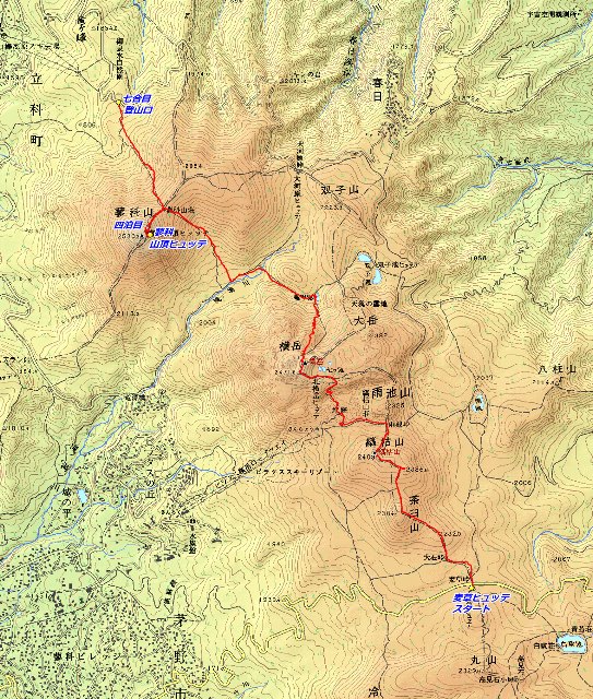 茶臼山、縞枯山、北横岳、蓼科山（八ヶ岳南北縦走）コース図